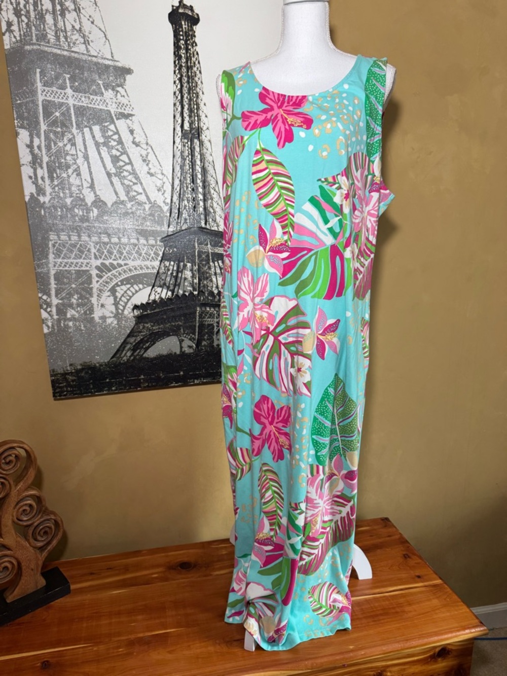 Belle by Kim Gravel Turquoise Floral Tropical Maxi Dress